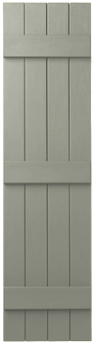Evergreen Fog vinyl board and batten shutters