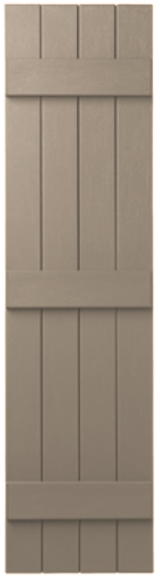 Standard vinyl board and batten exterior shutters