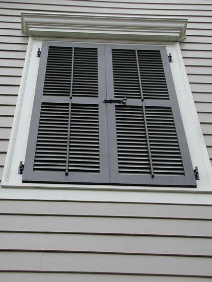 False Window with Louvered Shutters - Slide Bolt and Faux Tilt Rods 