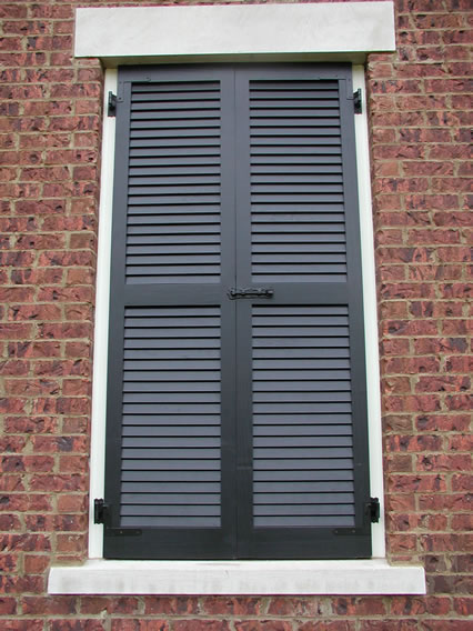 Louvered Shutter on False Window with Slide Bolt 