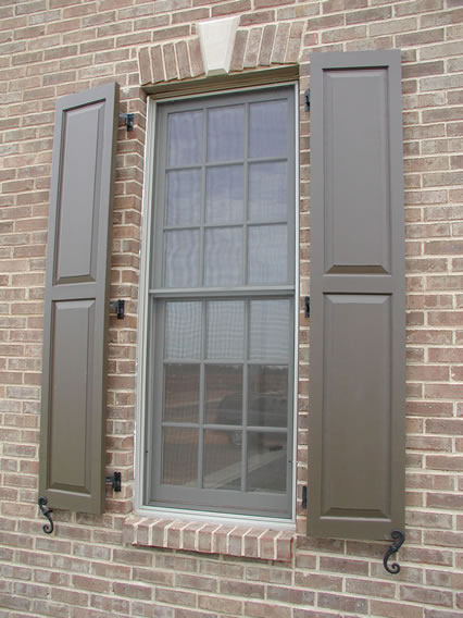 Raised Panel Exterior Shutters with hardware - brick mount 