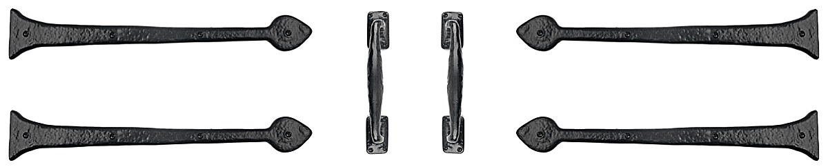 Traditional garage door set: four hinge fronts and two handles