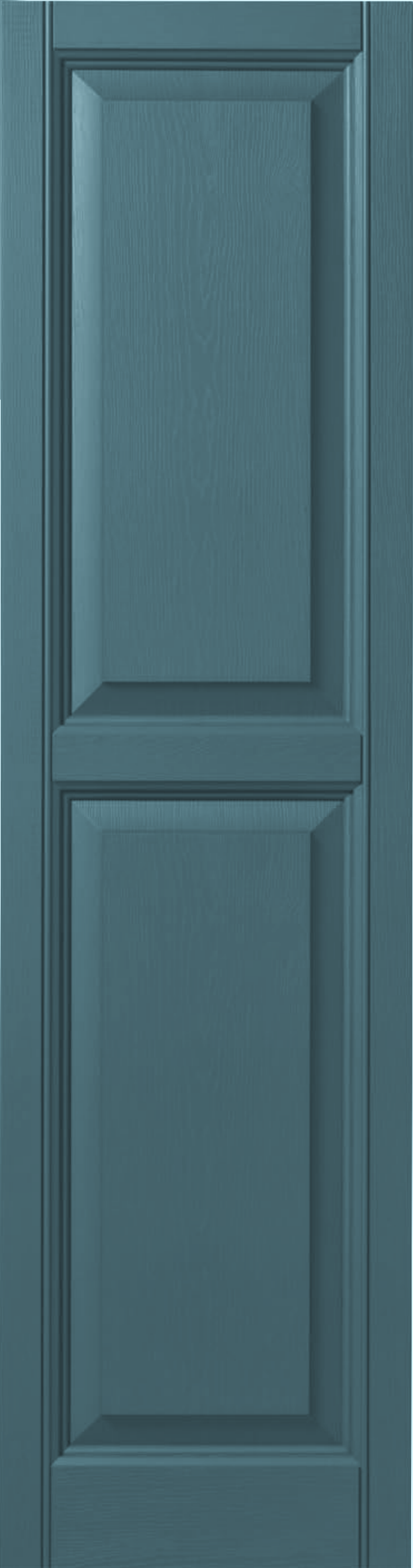 Coastal Blue vinyl raised panel shutters