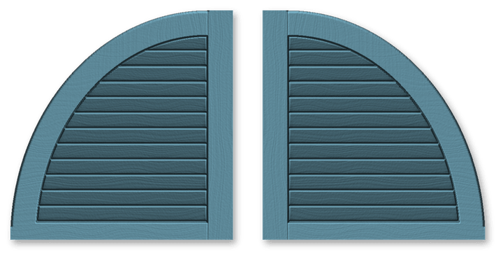 Coastal Blue vinyl louvered quarter round arch tops, one pair