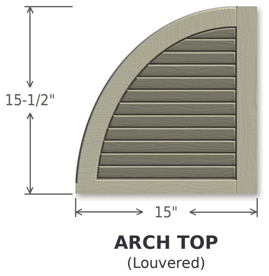 Louvered arch top, 15 inches wide by 15-1/2 inches high