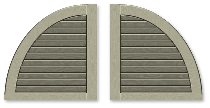 Pebblestone Clay vinyl shutter louvered quarter round arch tops, one pair