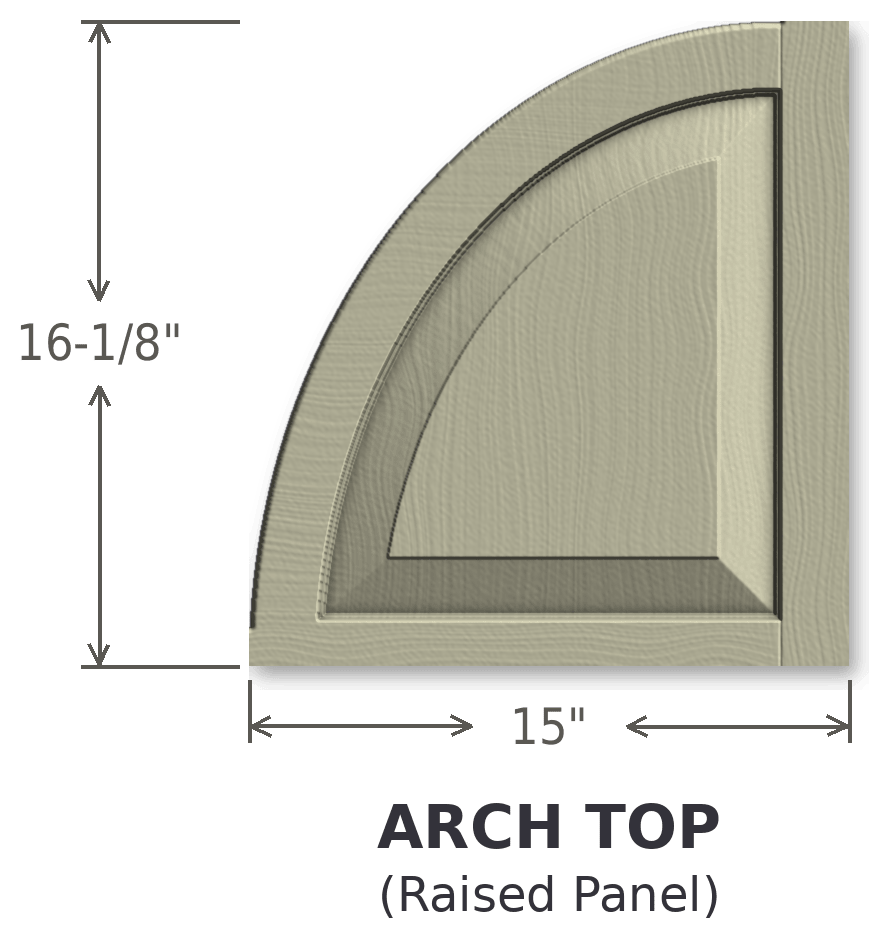 Raised panel arch top, 15 inches wide by 16-1/8 inches high